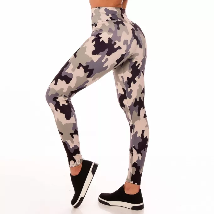 Calça Legging Fitness Cintura Alta Cós Duplo Camuflado