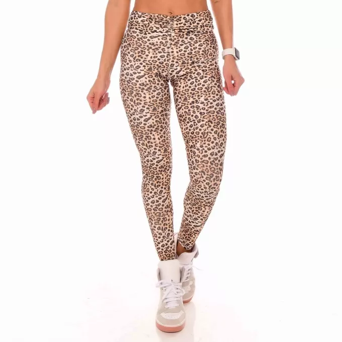Calça Legging Fitness Cintura Alta Cós Franzido Oncinha