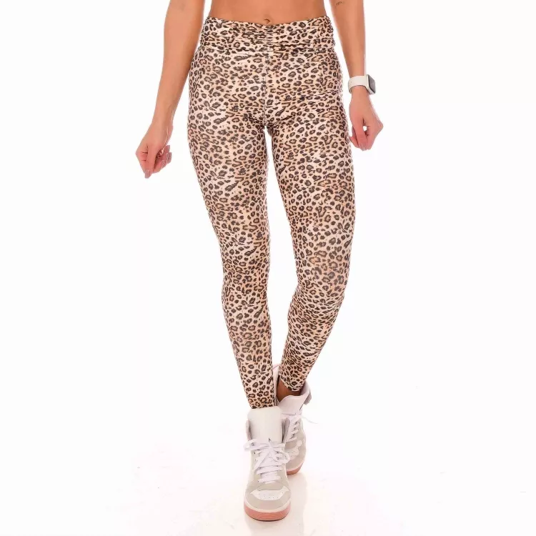 Calça Legging Fitness Cintura Alta Cós Franzido Oncinha