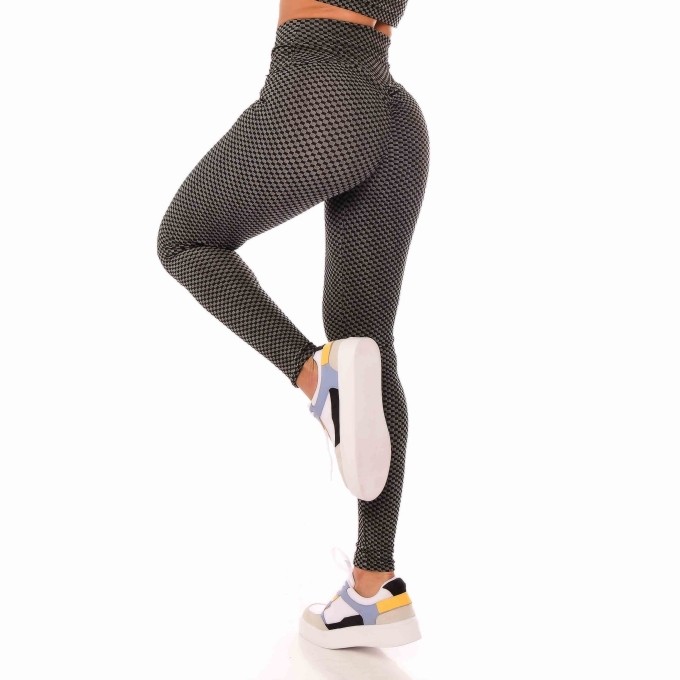 Calça Legging Fitness Modeladora Empina Bumbum Quadriculada