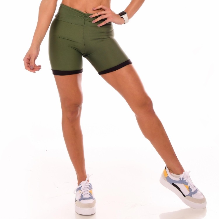 Shorts Fitness Dupla Face Verde E Preto