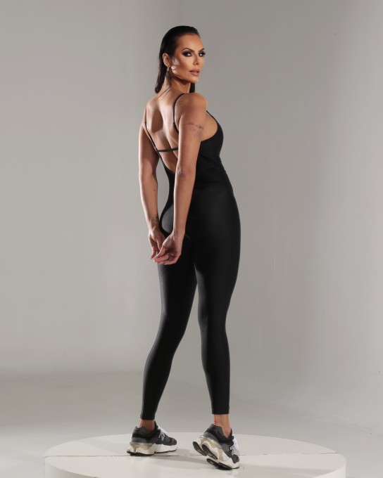 Macacão Fitness Frente Única Preto Micca 1
