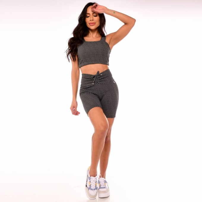 Shorts Fitness Modelador Empina Bumbum Quadriculado