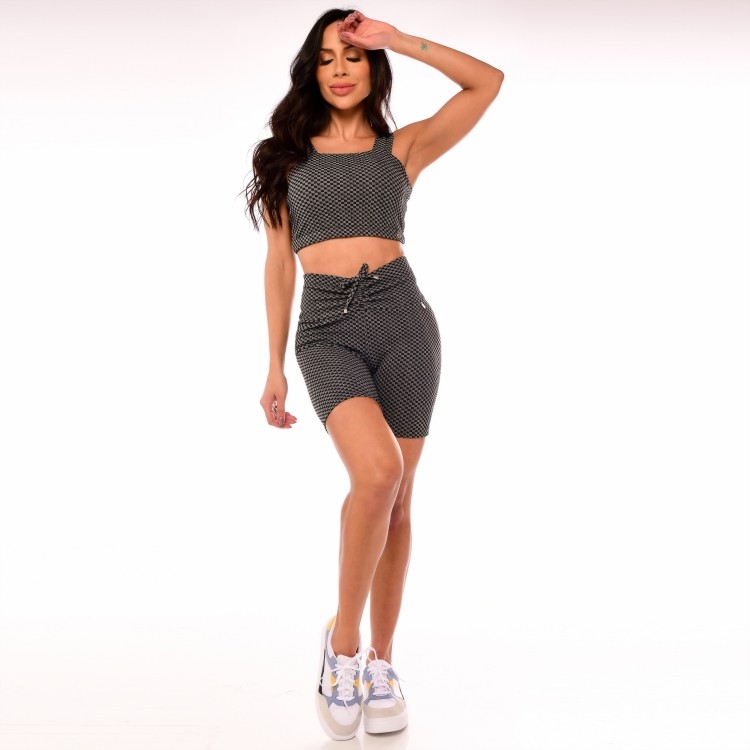 Shorts Fitness Modelador Empina Bumbum Quadriculado