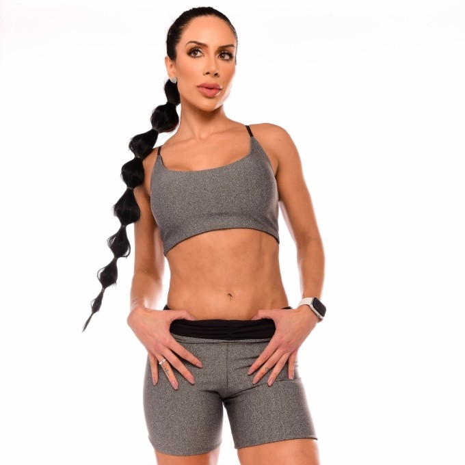 Top Fitness Feminino Dupla Face Cinza e Preto