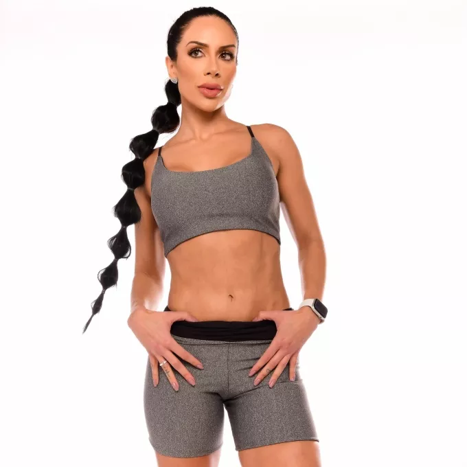 Top Fitness Feminino Dupla Face Cinza e Preto