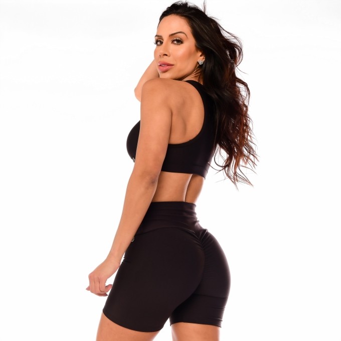 Top Fitness Feminino Nadador Preto