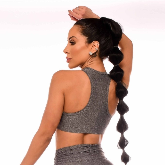Top Fitness Feminino Nadador Cinza