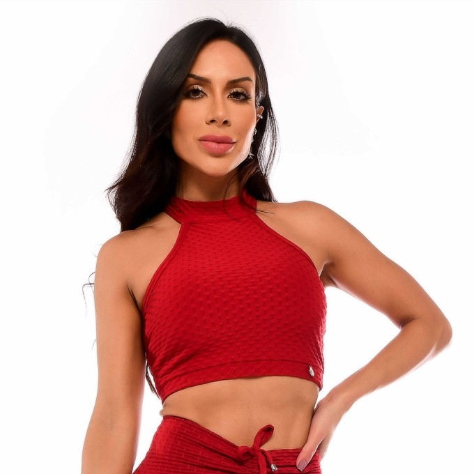 Top Fitness Feminino Gola Alta Vermelho