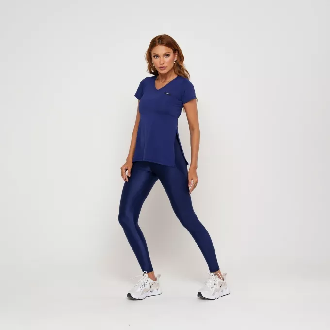 T-Shirt Camiseta Fitness Feminino Azul Marinho