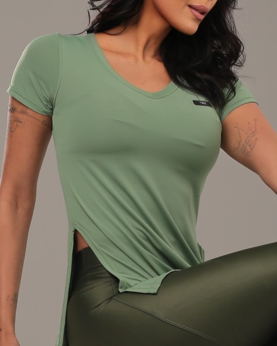 T-Shirt Camiseta Fitness Feminino Verde Militar