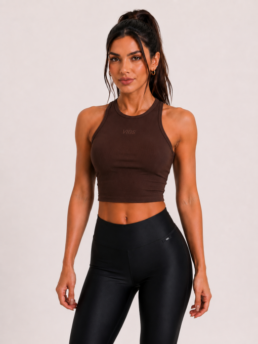 T-Shirt Regata Cropped Essential Fitness Feminina Marrom