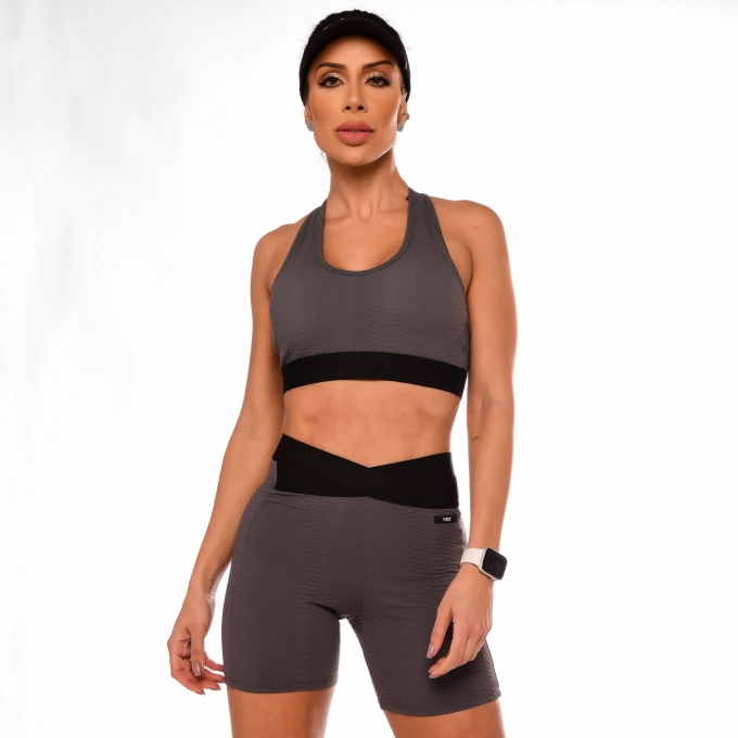 Shorts Fitness Cós de Elástico Anatômico Cinza
