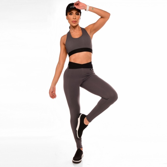 Calça Legging Fitness Feminina Cinza Croco