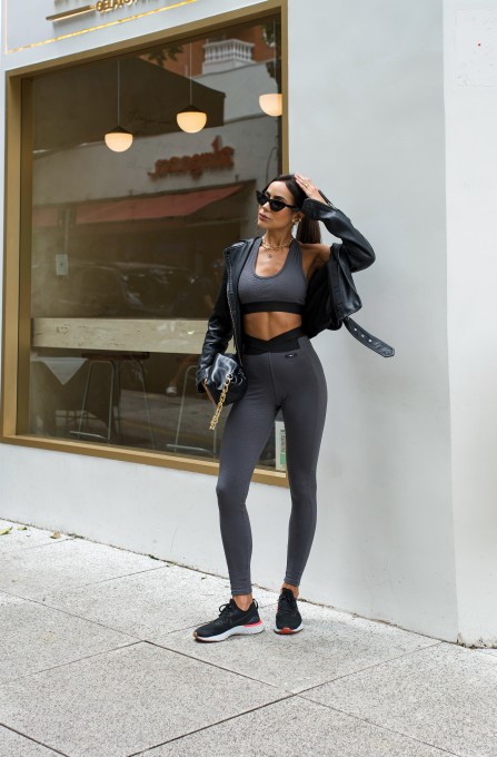 Calça Legging Fitness Feminina Cinza Croco