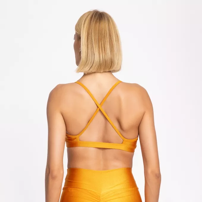Top Fitness Feminino Costas Cruzada Dourado