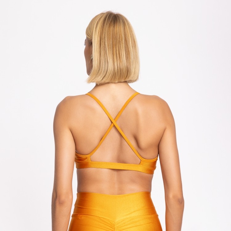 Top Fitness Feminino Costas Cruzada Dourado