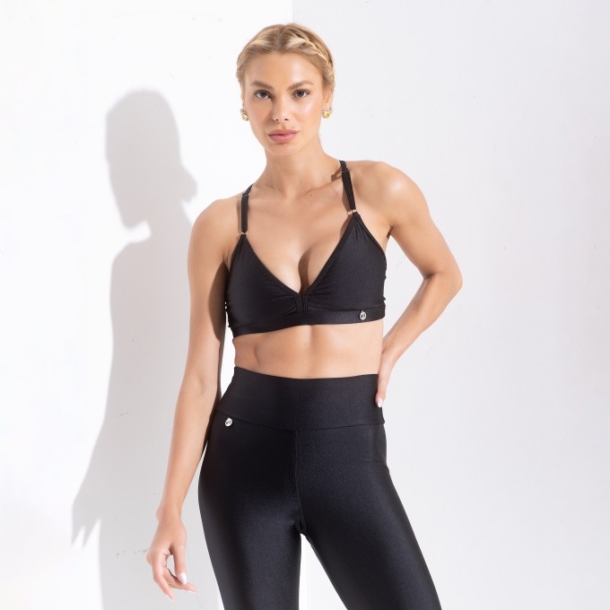 Top Fitness Feminino Costas Cruzada Preto