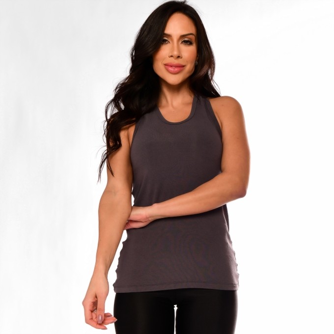Camiseta Regata Fitness Feminina Cinza