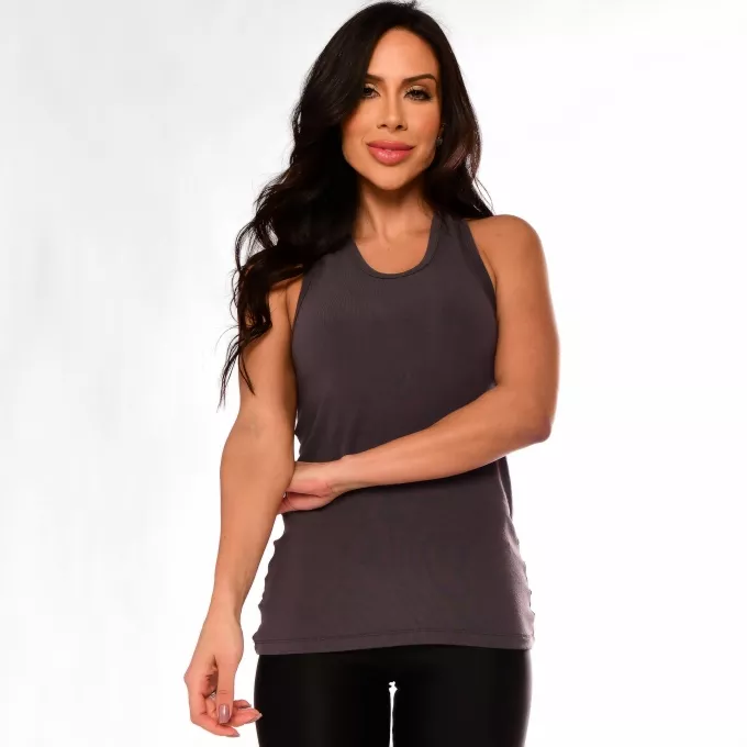 Camiseta Regata Fitness Feminina Cinza