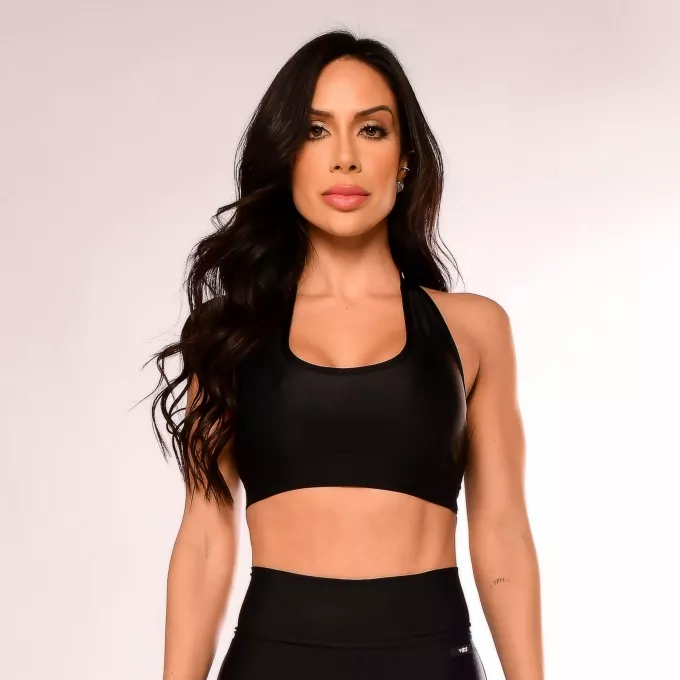 Top Fitness Feminino Costa Nadador Preto