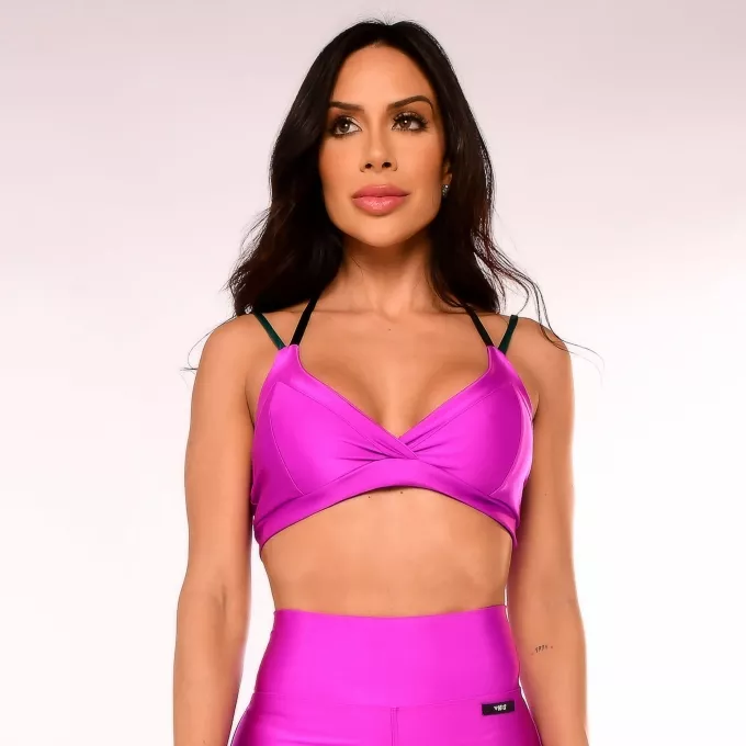Top Fitness Feminino Tiras Coloridas Violeta