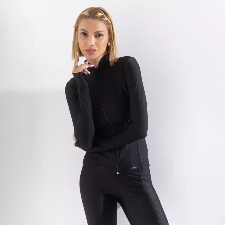 Jaqueta Fitness Feminina Corta Vento Preto