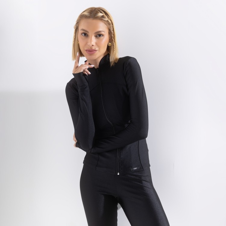 Jaqueta Fitness Feminina Corta Vento Preto