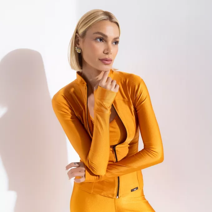 Jaqueta Fitness Feminina Corta Vento Dourada