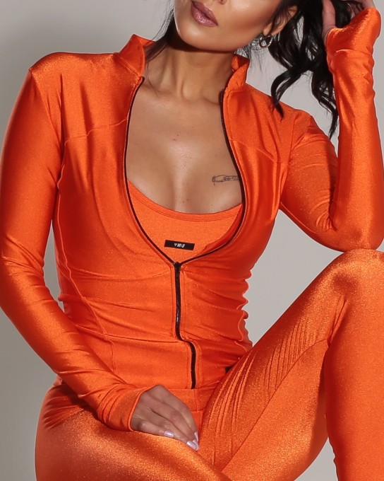 Jaqueta Fitness Feminina Corta Vento Laranja